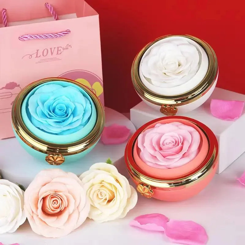 2025 Round Comer Rotating Preserved Rose Flower Jewelry Gift Box Heart Necklace Birthday Christmas Gifts