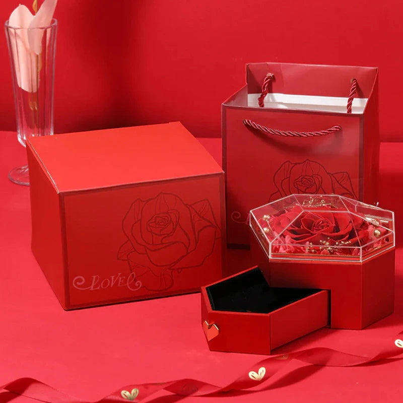 Real Rose Jewelry Box for Valentine's Day