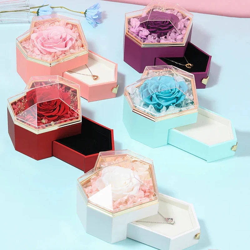 Real Rose Jewelry Box for Valentine's Day