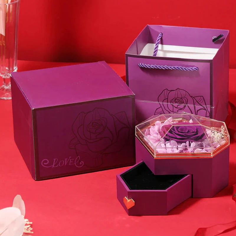 Real Rose Jewelry Box for Valentine's Day