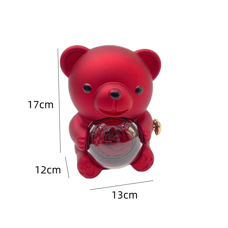 2025 Rotating Bear Rose Jewelry Box Double Heart Embracing Bear For Mom Wife Girl Valentine's Day Christmas Gifts